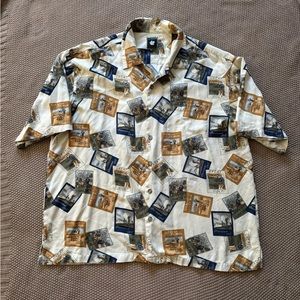 Aureus Men's Short Sleeve‎ Silk Hawaiian All Over Print Golf Shirt Size 2XL